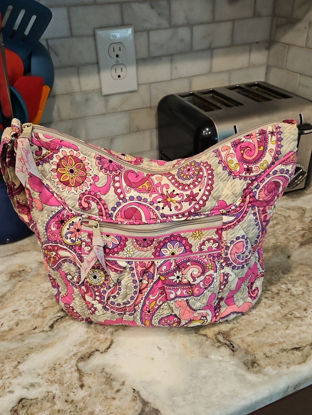 Vera Bradley Pink Paisley Quilted Shoulder Hobo